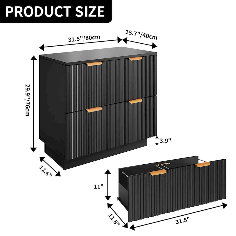Moasis 2 Drawers File Cabinet LED Lighting Lateral Filing Cabinet for Home Office