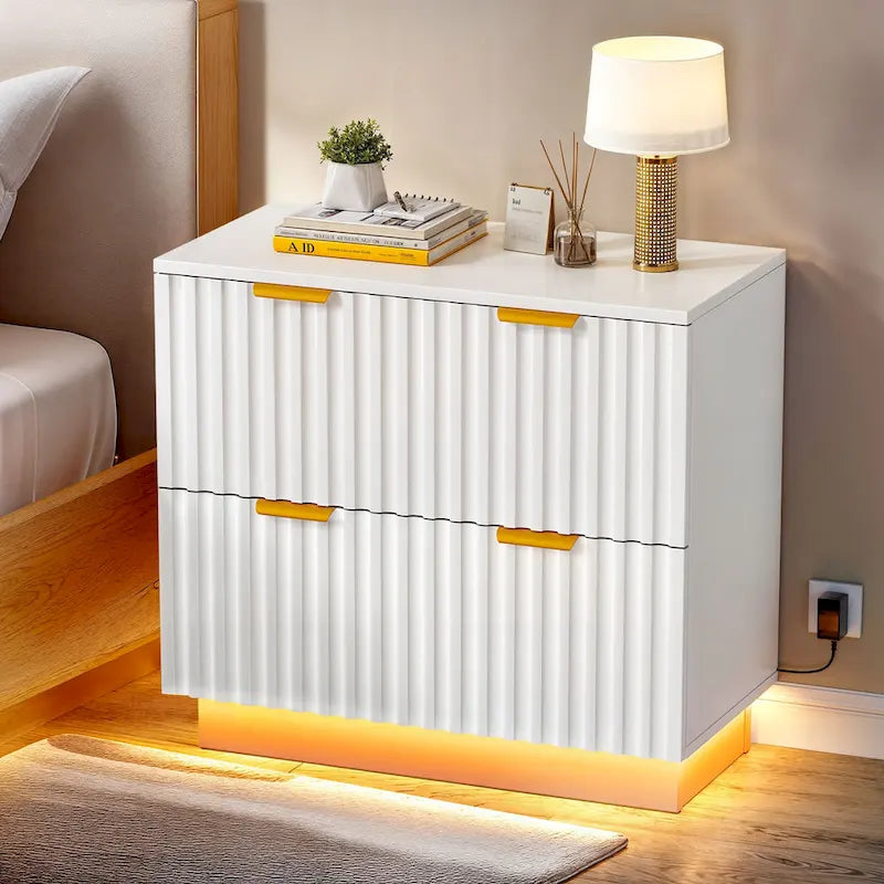 Moasis 2 Drawers File Cabinet LED Lighting Lateral Filing Cabinet for Home Office