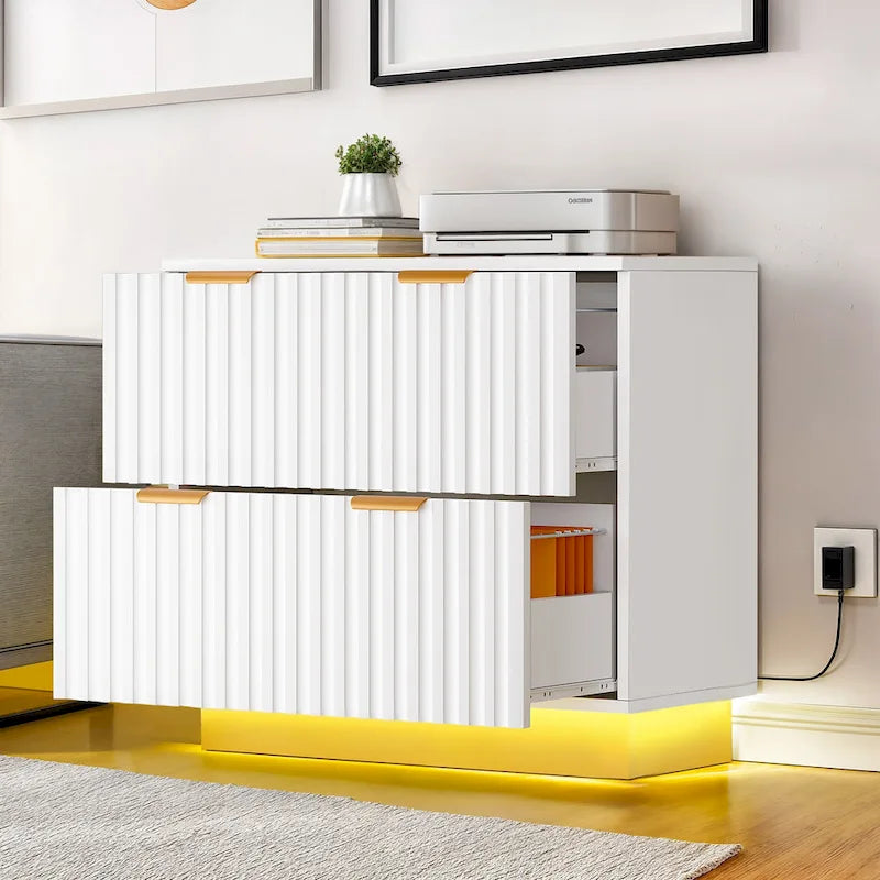 Moasis 2 Drawers File Cabinet LED Lighting Lateral Filing Cabinet for Home Office