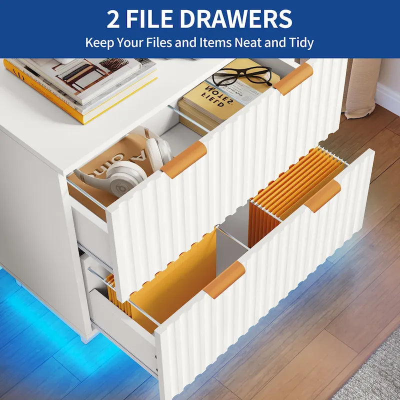 Moasis 2 Drawers File Cabinet LED Lighting Lateral Filing Cabinet for Home Office
