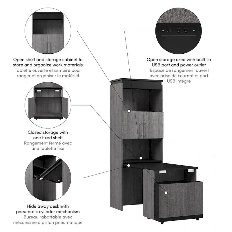 Orion 30W Tall Storage Cabinet with Doors and Fold-Out Desk by Bestar