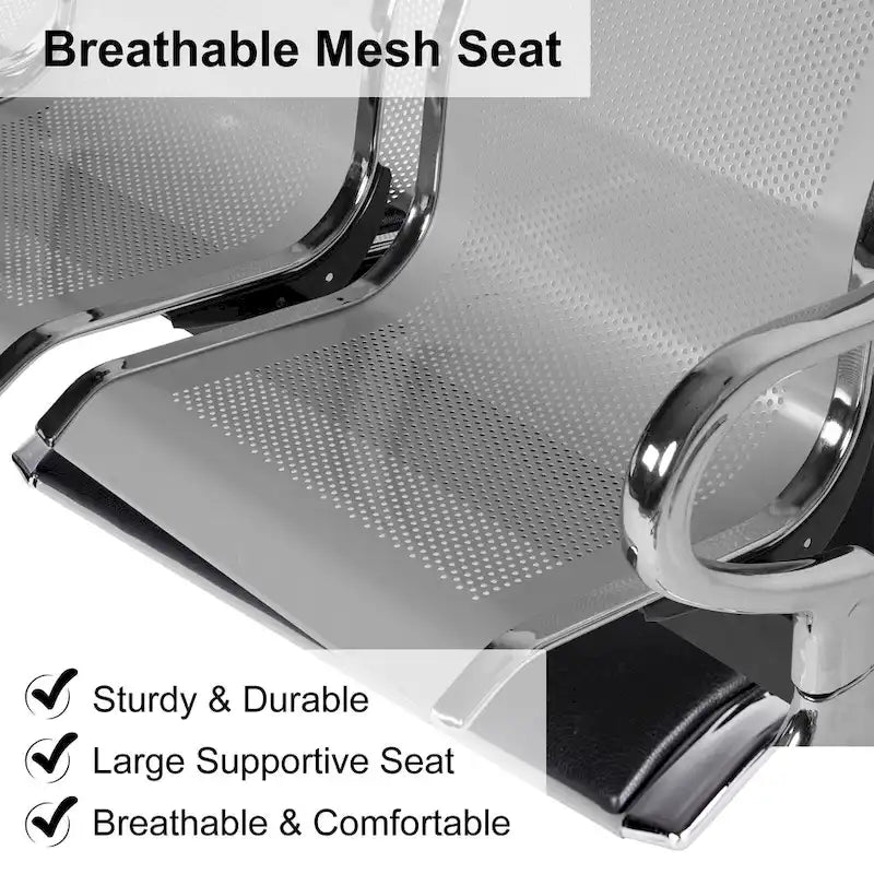 Kinbor 3-Seat Airport Reception Waiting Chair Bank Salon Barbershop Bench Guest Chair