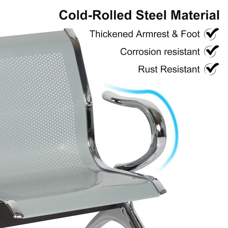 Kinbor 3-Seat Airport Reception Waiting Chair Bank Salon Barbershop Bench Guest Chair