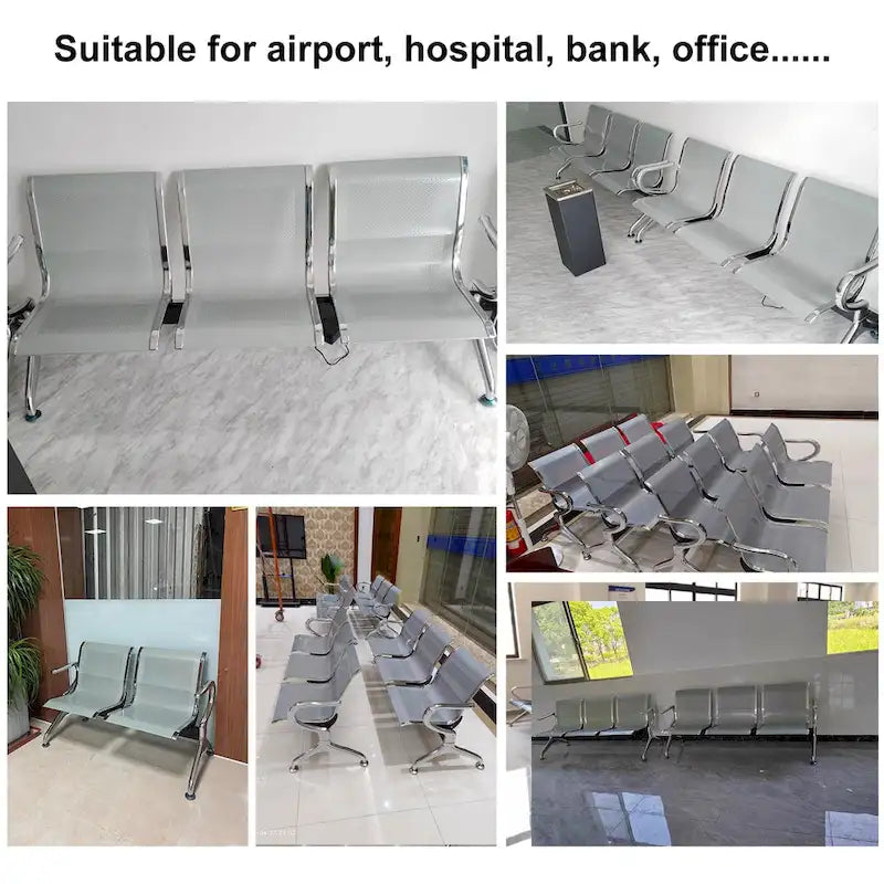 Kinbor 3-Seat Airport Reception Waiting Chair Bank Salon Barbershop Bench Guest Chair