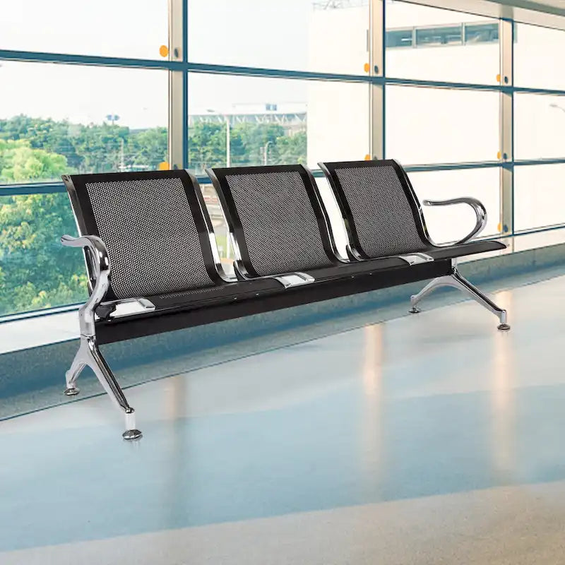 Kinbor 3-Seat Airport Reception Waiting Chair Bank Salon Barbershop Bench Guest Chair