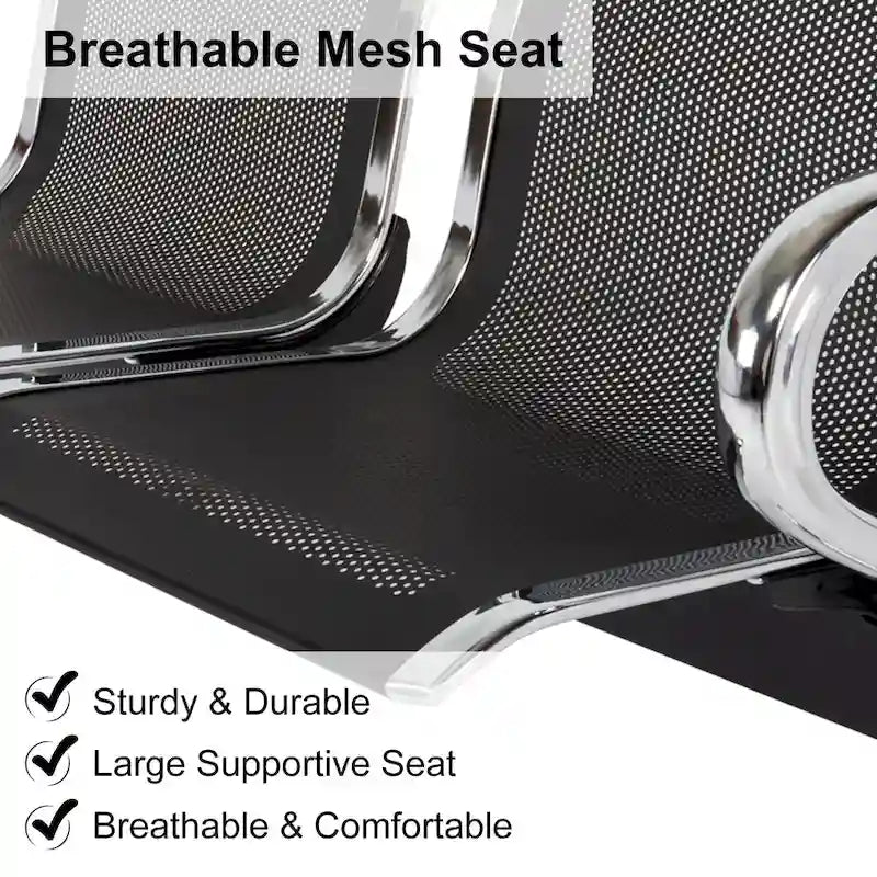 Kinbor 3-Seat Airport Reception Waiting Chair Bank Salon Barbershop Bench Guest Chair