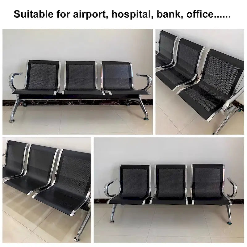 Kinbor 3-Seat Airport Reception Waiting Chair Bank Salon Barbershop Bench Guest Chair
