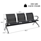 Kinbor 3-Seat Airport Reception Waiting Chair Bank Salon Barbershop Bench Guest Chair
