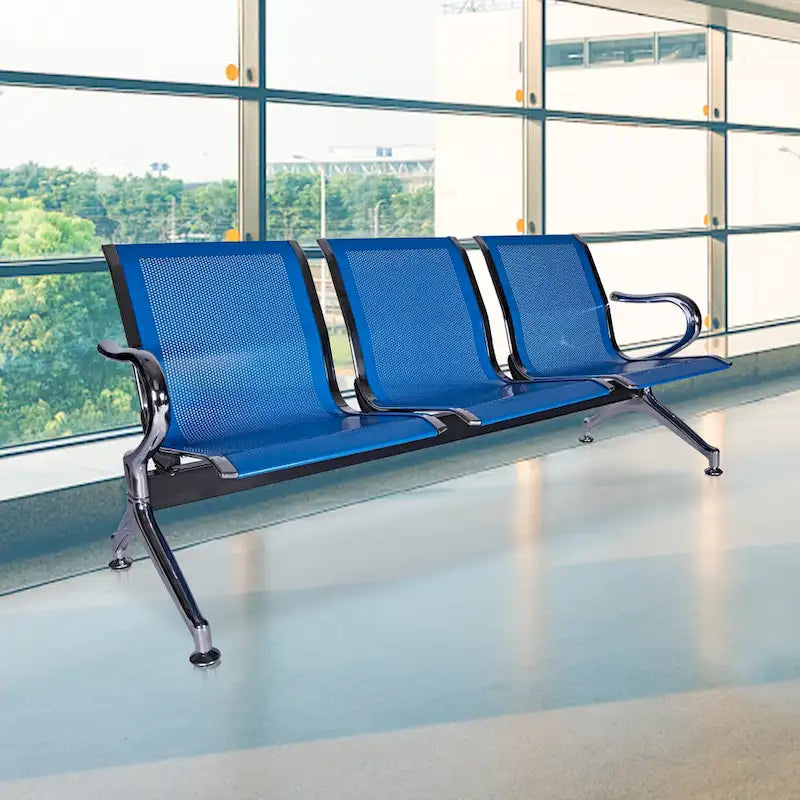Kinbor 3-Seat Airport Reception Waiting Chair Bank Salon Barbershop Bench Guest Chair
