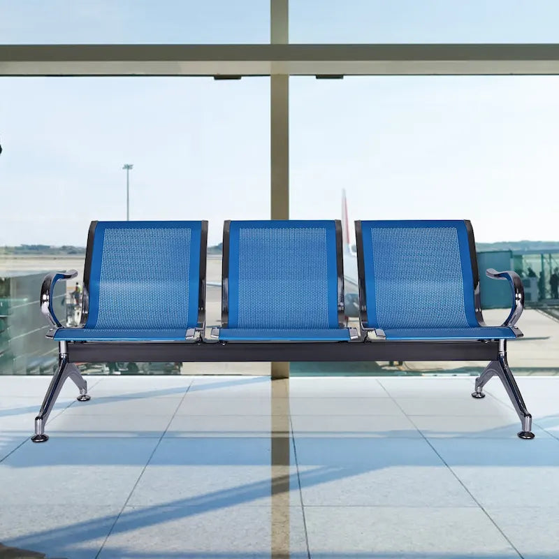 Kinbor 3-Seat Airport Reception Waiting Chair Bank Salon Barbershop Bench Guest Chair