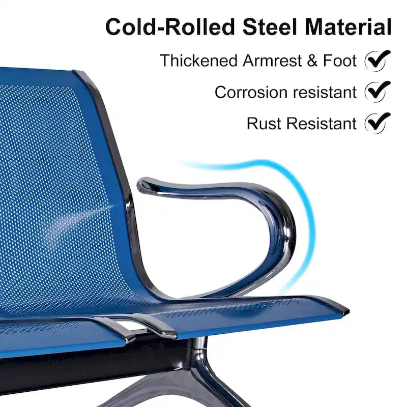 Kinbor 3-Seat Airport Reception Waiting Chair Bank Salon Barbershop Bench Guest Chair