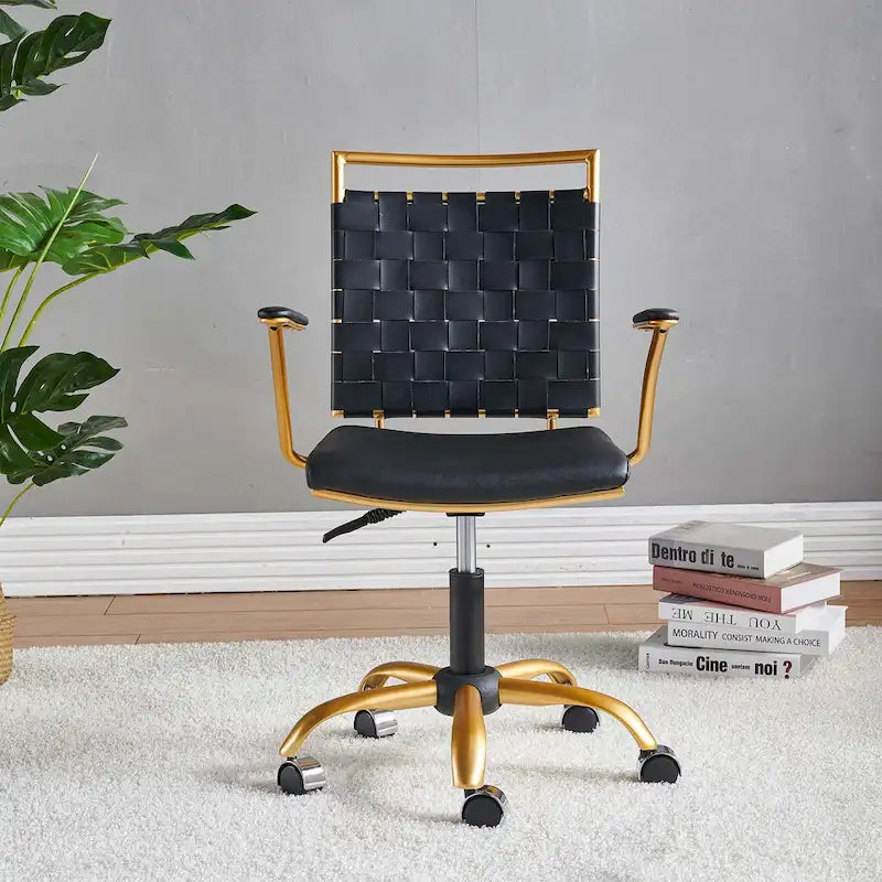 LUXMOD Goldtone Leather Mid Back Office Chair Swivel Computer Desk Chair