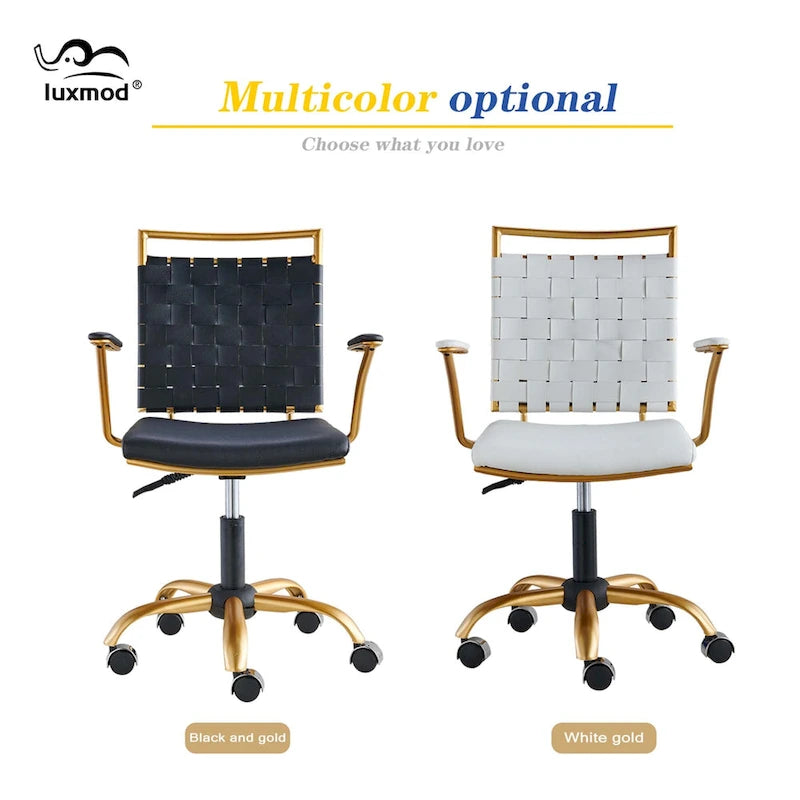 LUXMOD Goldtone Leather Mid Back Office Chair Swivel Computer Desk Chair