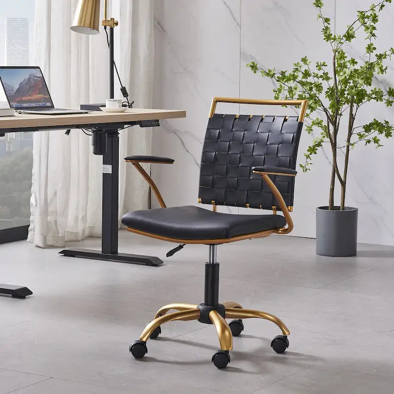 LUXMOD Goldtone Leather Mid Back Office Chair Swivel Computer Desk Chair
