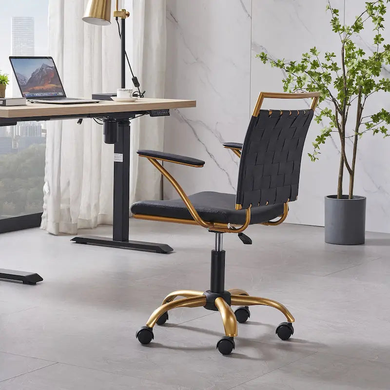 LUXMOD Goldtone Leather Mid Back Office Chair Swivel Computer Desk Chair