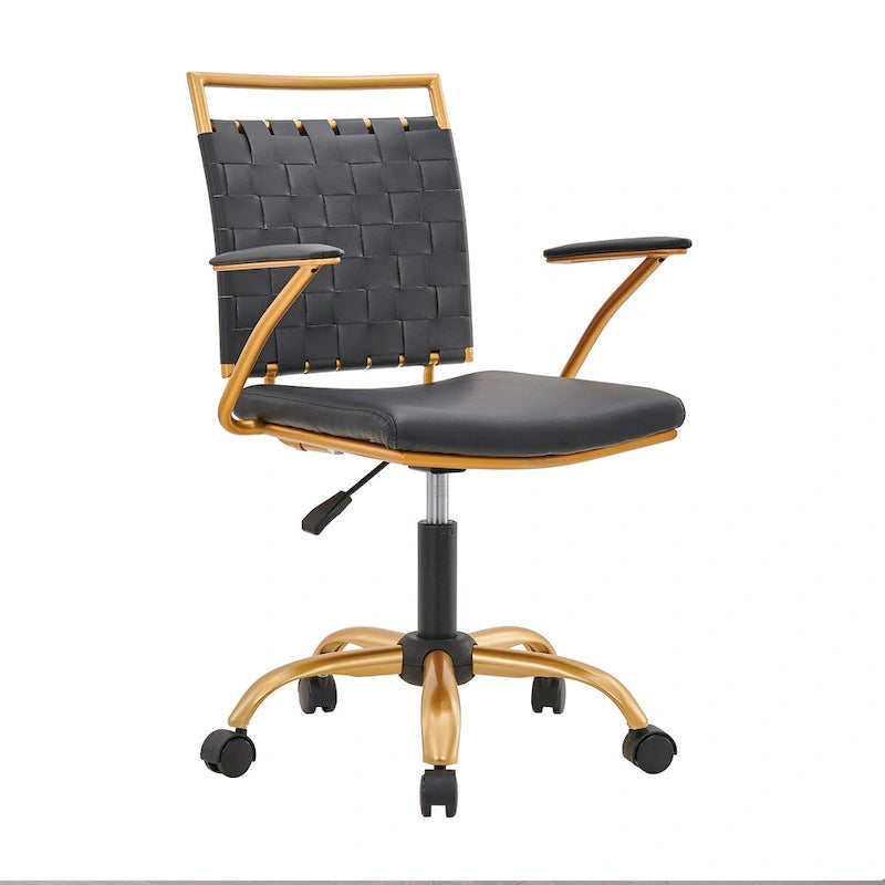LUXMOD Goldtone Leather Mid Back Office Chair Swivel Computer Desk Chair