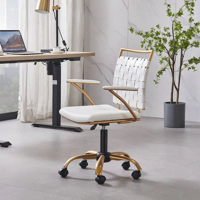 LUXMOD Goldtone Leather Mid Back Office Chair Swivel Computer Desk Chair