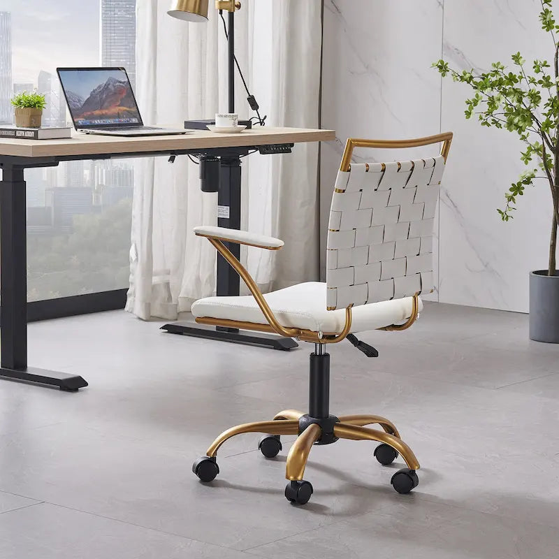 LUXMOD Goldtone Leather Mid Back Office Chair Swivel Computer Desk Chair