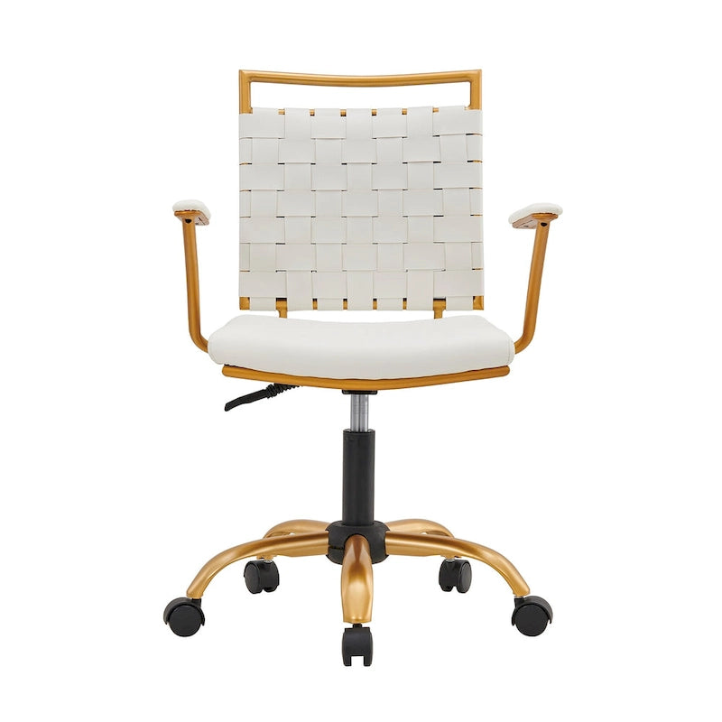 LUXMOD Goldtone Leather Mid Back Office Chair Swivel Computer Desk Chair