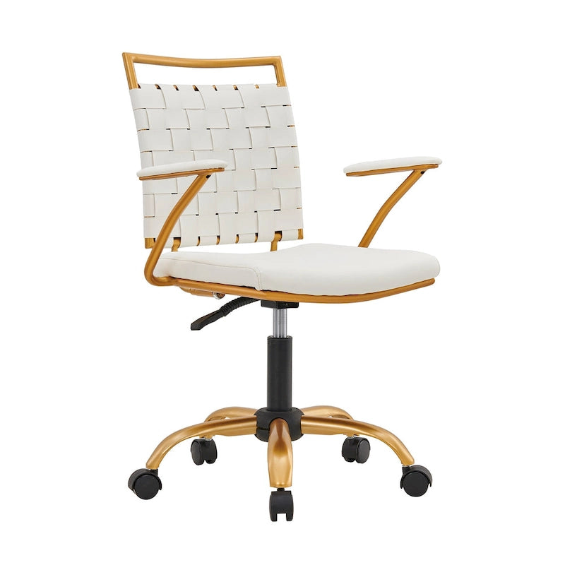 LUXMOD Goldtone Leather Mid Back Office Chair Swivel Computer Desk Chair