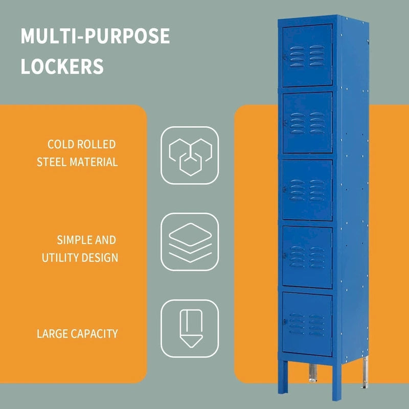 5 Door Metal Lockers Storage Cabinet for School Office Gym
