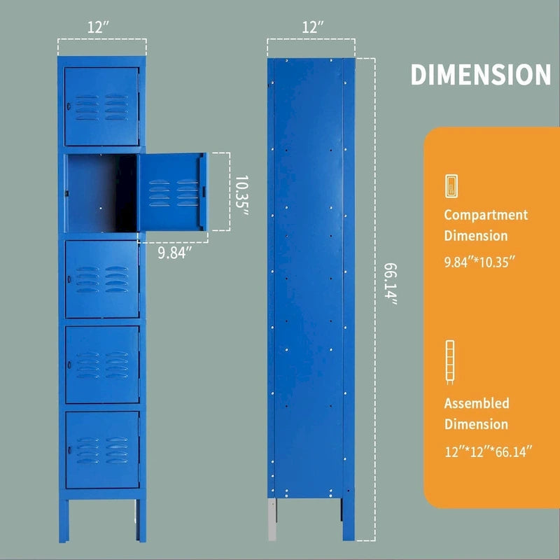 5 Door Metal Lockers Storage Cabinet for School Office Gym