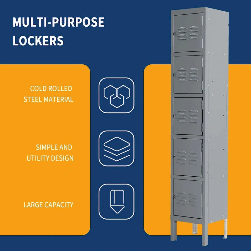 5 Door Metal Lockers Storage Cabinet for School Office Gym