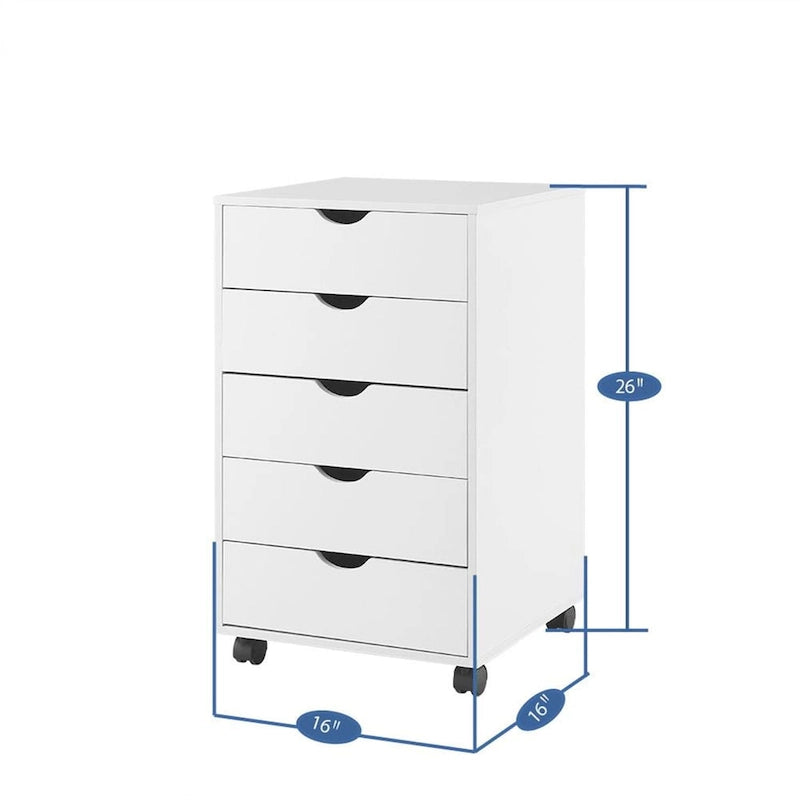 Portable Wooden 5-Drawer Cabinet with 360 Wheels, Easy Pullout Design, and Extra Top Storage