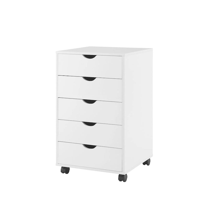 Portable Wooden 5-Drawer Cabinet with 360 Wheels, Easy Pullout Design, and Extra Top Storage