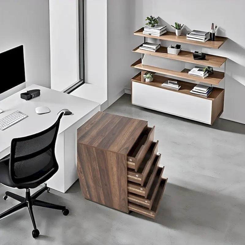 Portable Wooden 5-Drawer Cabinet with 360 Wheels, Easy Pullout Design, and Extra Top Storage