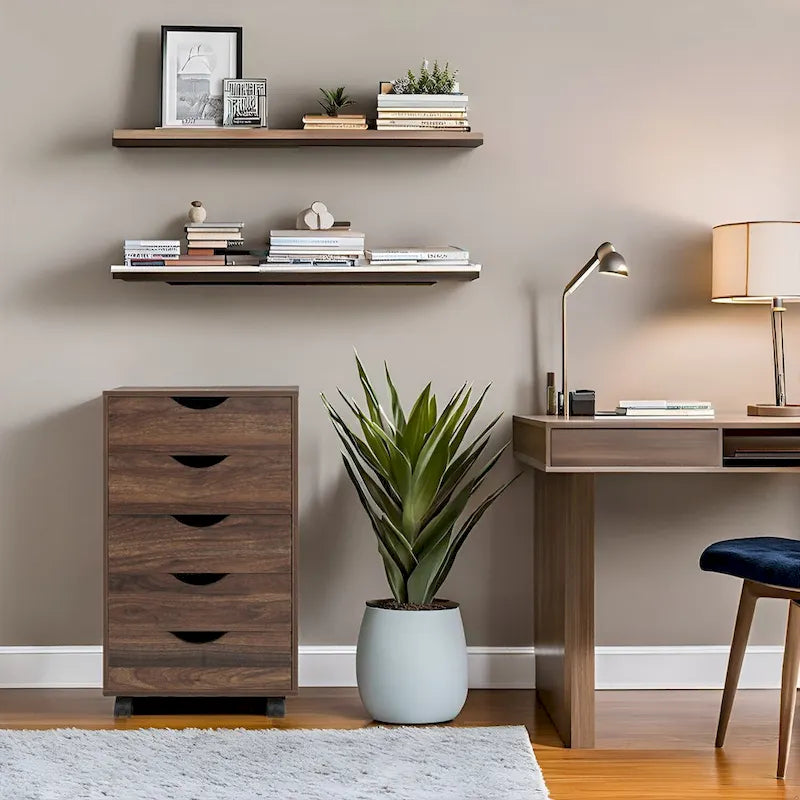 Portable Wooden 5-Drawer Cabinet with 360 Wheels, Easy Pullout Design, and Extra Top Storage