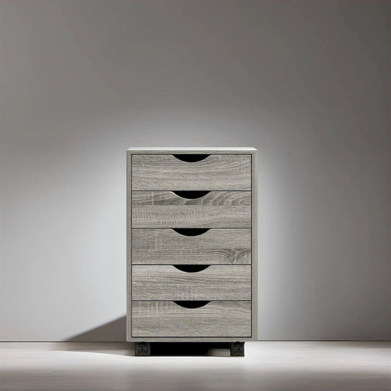 Portable Wooden 5-Drawer Cabinet with 360 Wheels, Easy Pullout Design, and Extra Top Storage