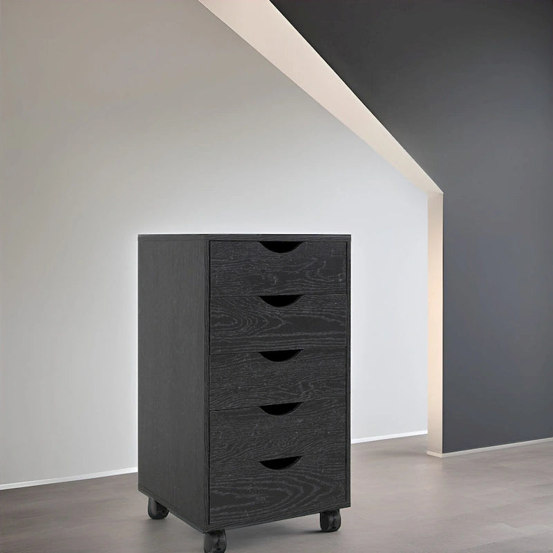 Portable Wooden 5-Drawer Cabinet with 360 Wheels, Easy Pullout Design, and Extra Top Storage