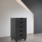 Portable Wooden 5-Drawer Cabinet with 360 Wheels, Easy Pullout Design, and Extra Top Storage