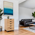 Portable Wooden 5-Drawer Cabinet with 360 Wheels, Easy Pullout Design, and Extra Top Storage