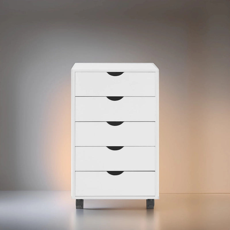 Portable Wooden 5-Drawer Cabinet with 360 Wheels, Easy Pullout Design, and Extra Top Storage