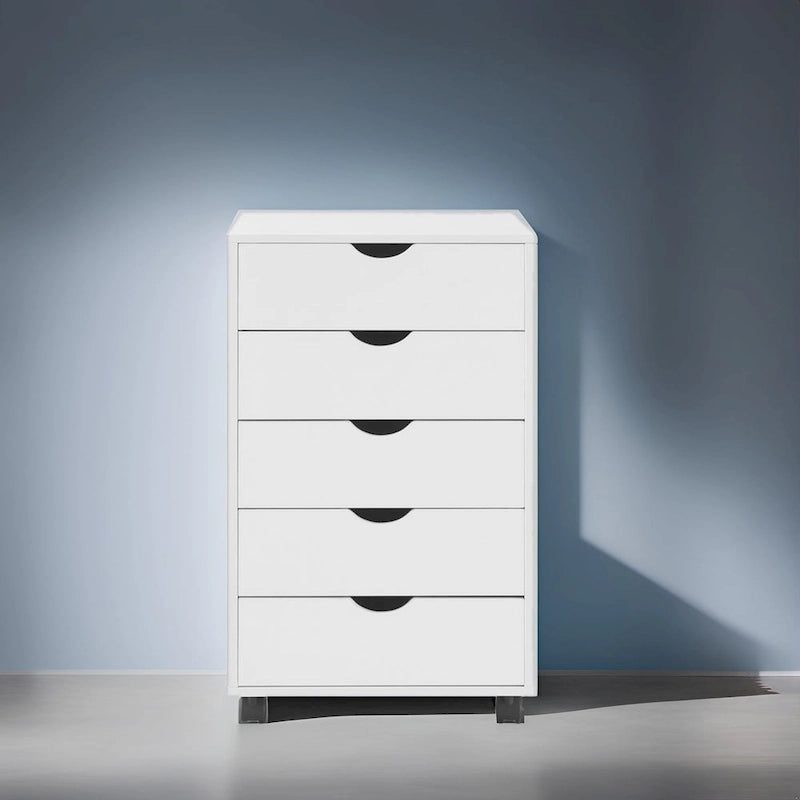 Portable Wooden 5-Drawer Cabinet with 360 Wheels, Easy Pullout Design, and Extra Top Storage