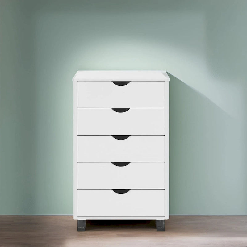 Portable Wooden 5-Drawer Cabinet with 360 Wheels, Easy Pullout Design, and Extra Top Storage