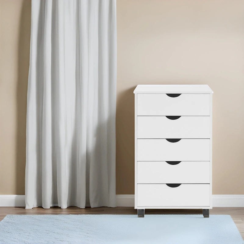 Portable Wooden 5-Drawer Cabinet with 360 Wheels, Easy Pullout Design, and Extra Top Storage
