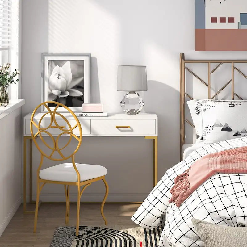 Modern Computer Desk / Writing Desk with 2 Drawers for Bedroom, Home Office