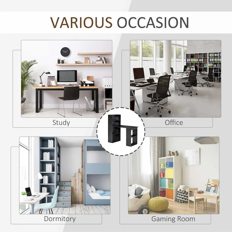 HOMCOM Modern Compact Computer Desk with 6-Tier Storage Shelves Combo, Writing Table Workstation with Bookshelf for Home Office