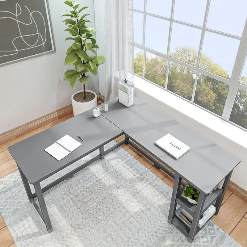 Plank and Beam Corner Desk w/ Shelves