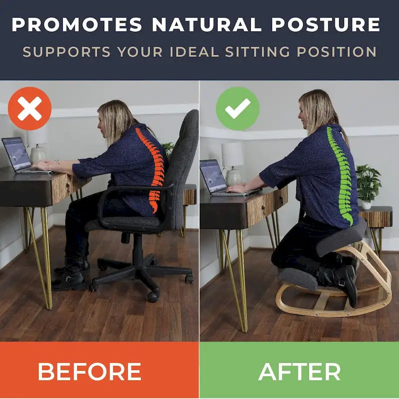 RRI Goods Ergonomic Kneeling Chair, Posture Support Comfortable Padded Office Chair, Angled Rocking Stool