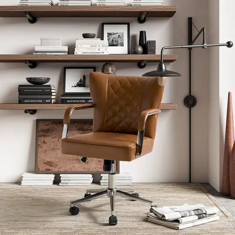 Felice Modern Swivel Height Adjustment Diamond-Tufted Office Chair by HULALA HOME