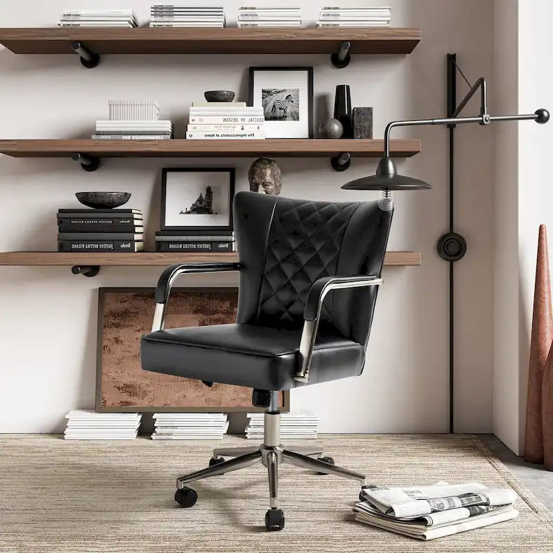 Felice Modern Swivel Height Adjustment Diamond-Tufted Office Chair by HULALA HOME