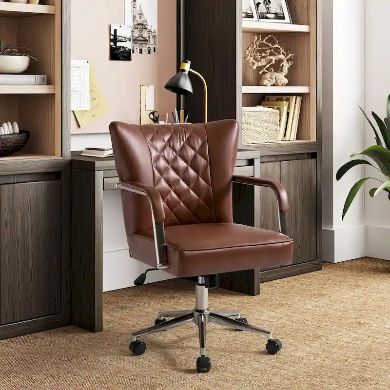 Felice Modern Swivel Height Adjustment Diamond-Tufted Office Chair by HULALA HOME