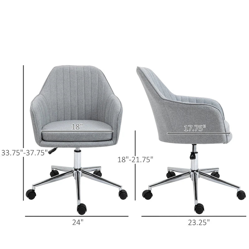 Vinsetto Mid-Back Office Computer Chair: Tub Shape Design, Lined Pattern Back, Swivel Wheels - 23.25*24*37.75