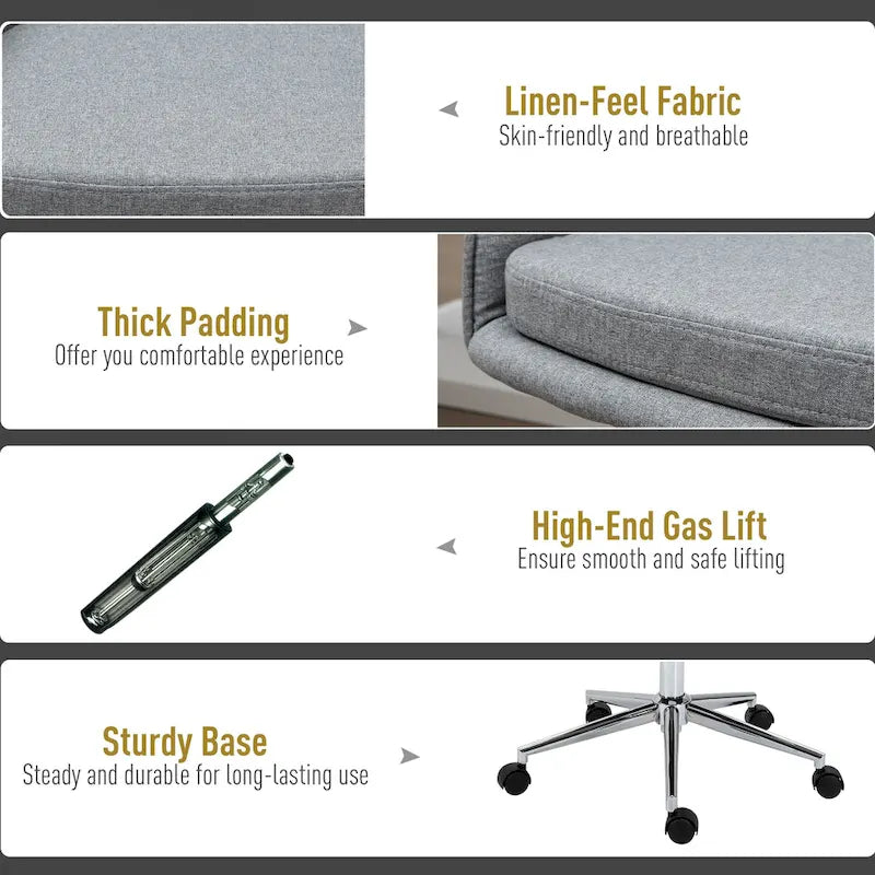 Vinsetto Mid-Back Office Computer Chair: Tub Shape Design, Lined Pattern Back, Swivel Wheels - 23.25*24*37.75