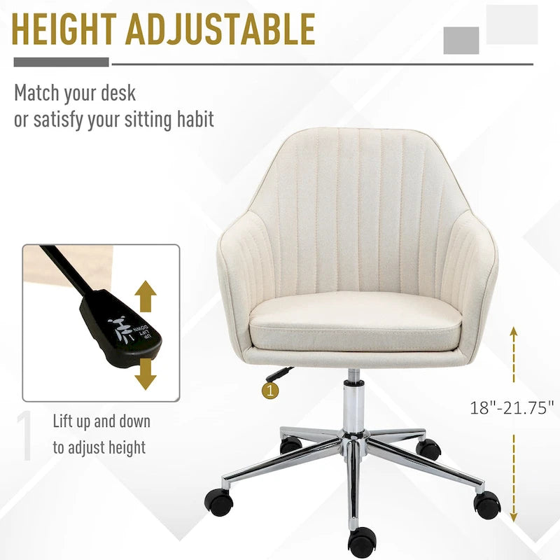 Vinsetto Mid-Back Office Computer Chair: Tub Shape Design, Lined Pattern Back, Swivel Wheels - 23.25*24*37.75