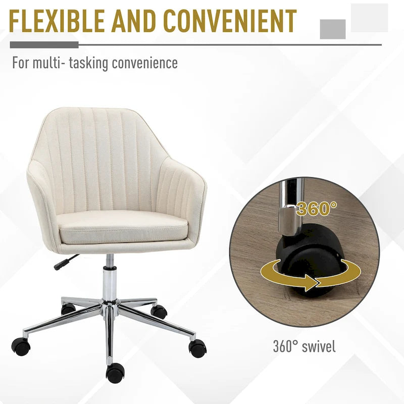 Vinsetto Mid-Back Office Computer Chair: Tub Shape Design, Lined Pattern Back, Swivel Wheels - 23.25*24*37.75